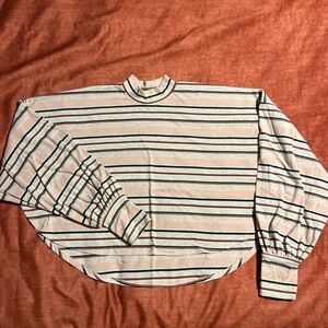 Free People Steph Striped Mock Neck Long Sleeve Blouse